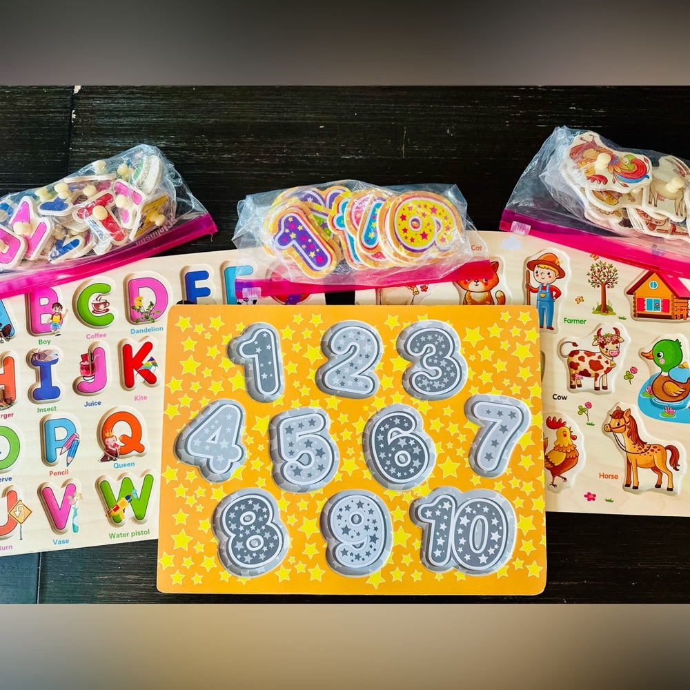 Wooden Puzzle Set for Children | 3 Unique, Vibrant Designs